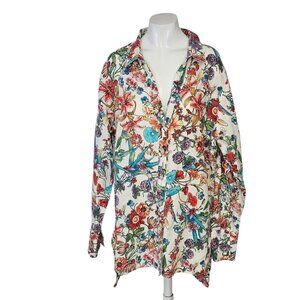 Neiman Marcus Womens 100% Linen Button Front Shirt, Floral, Tropical, Size XL